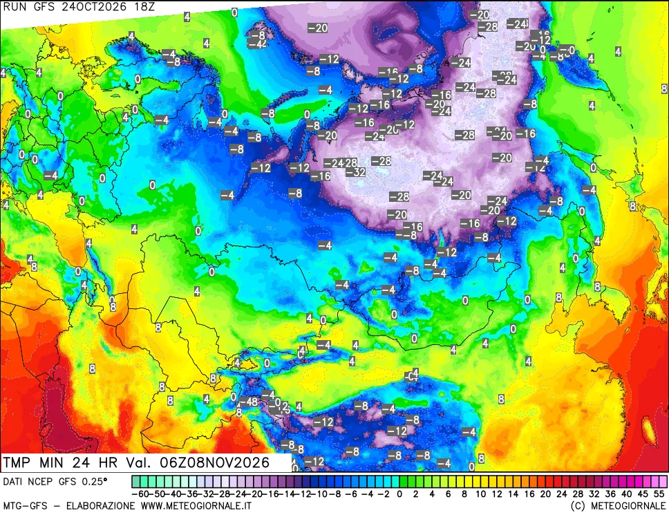 mappa Temperatura minima 24 ore