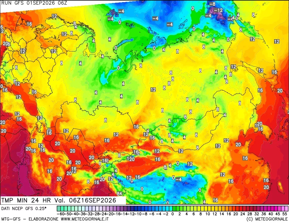 mappa Temperatura minima 24 ore