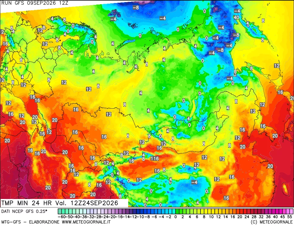 mappa Temperatura minima 24 ore