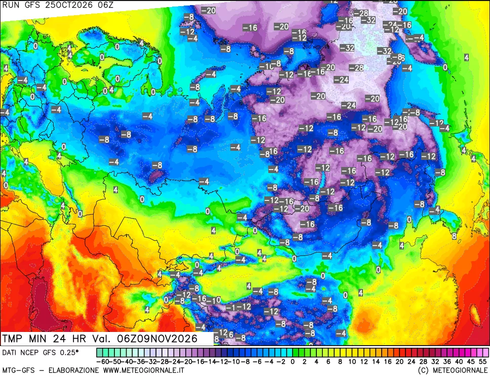 mappa Temperatura minima 24 ore