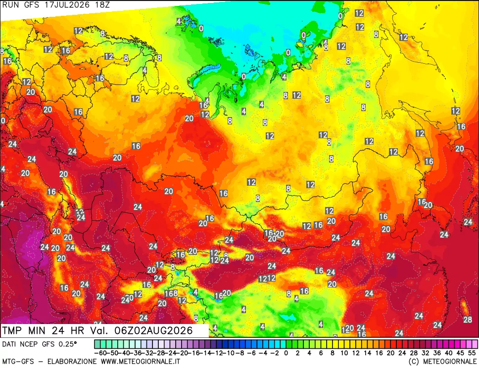 mappa Temperatura minima 24 ore