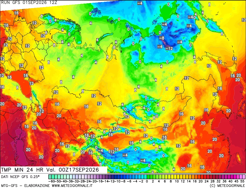 mappa Temperatura minima 24 ore