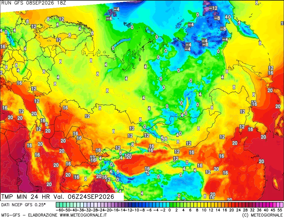 mappa Temperatura minima 24 ore