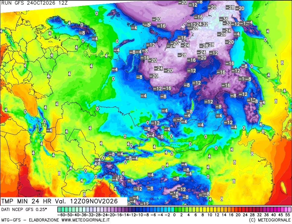 mappa Temperatura minima 24 ore