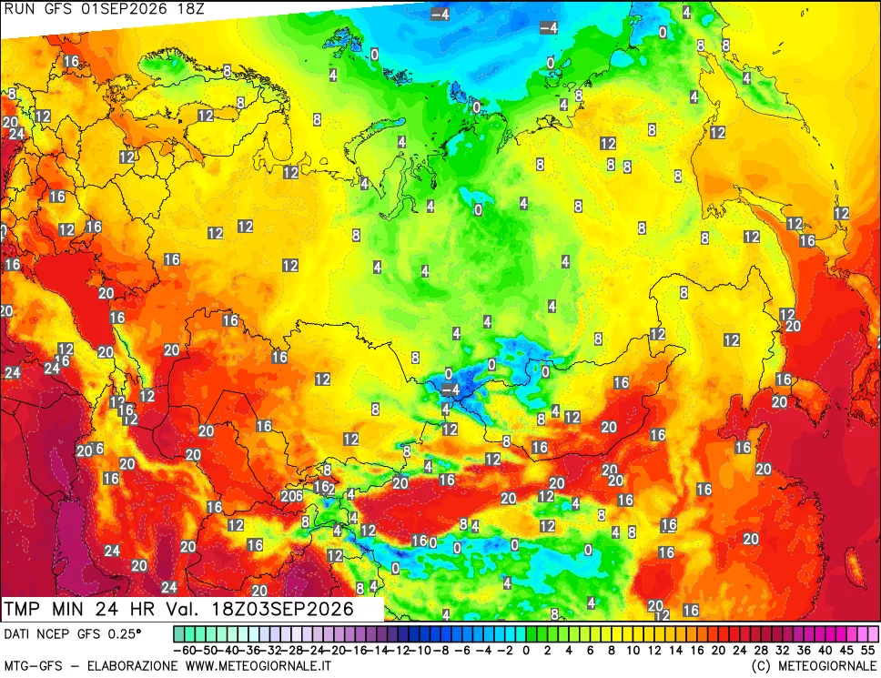 mappa Temperatura minima 24 ore