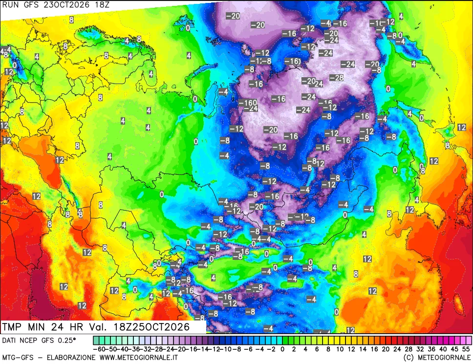 mappa Temperatura minima 24 ore