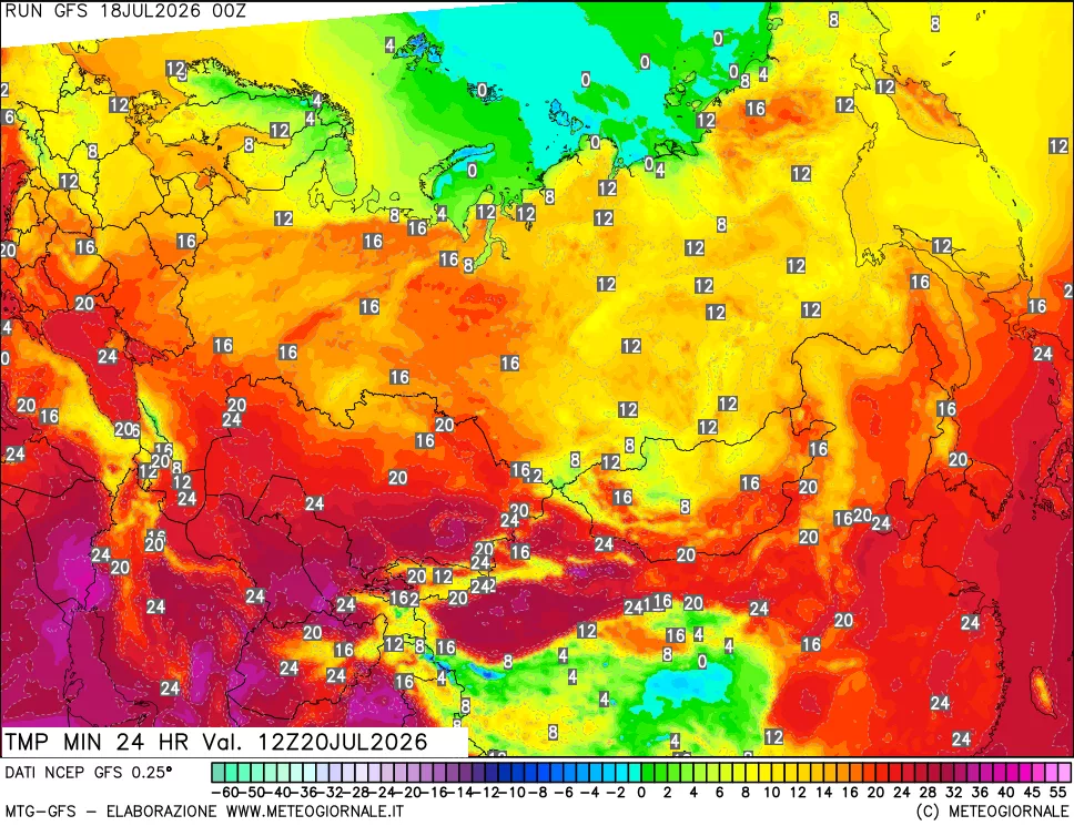 mappa Temperatura minima 24 ore