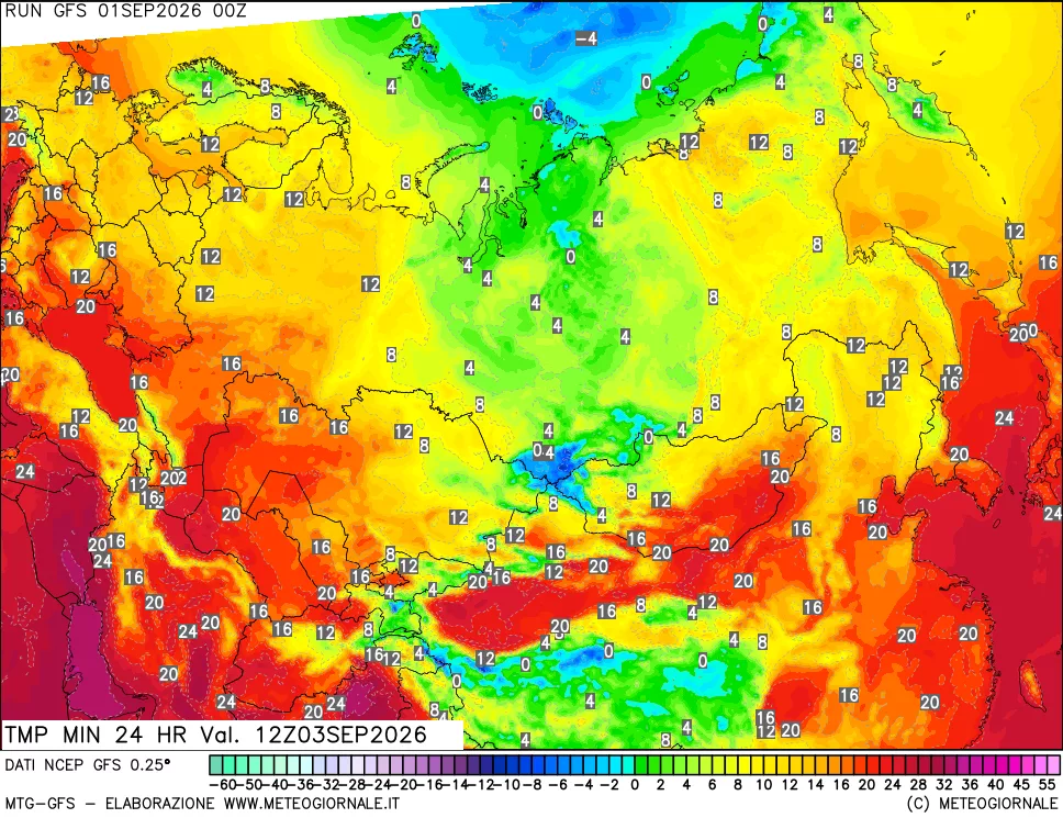 mappa Temperatura minima 24 ore