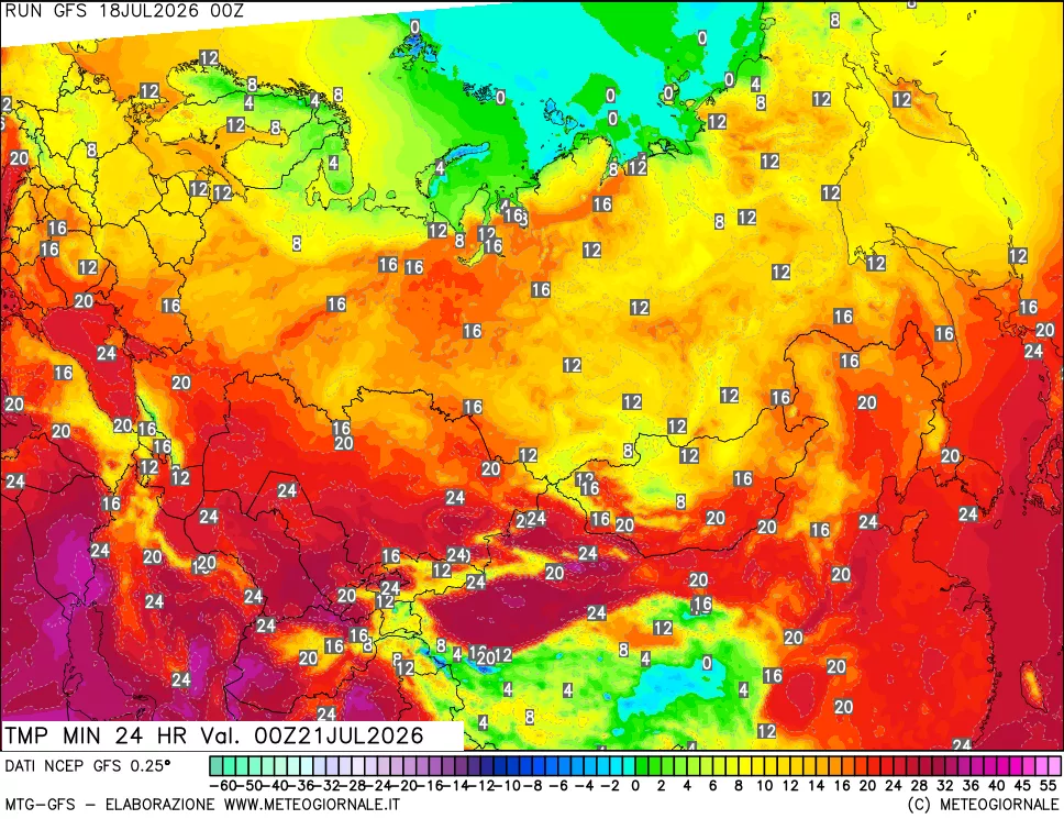 mappa Temperatura minima 24 ore