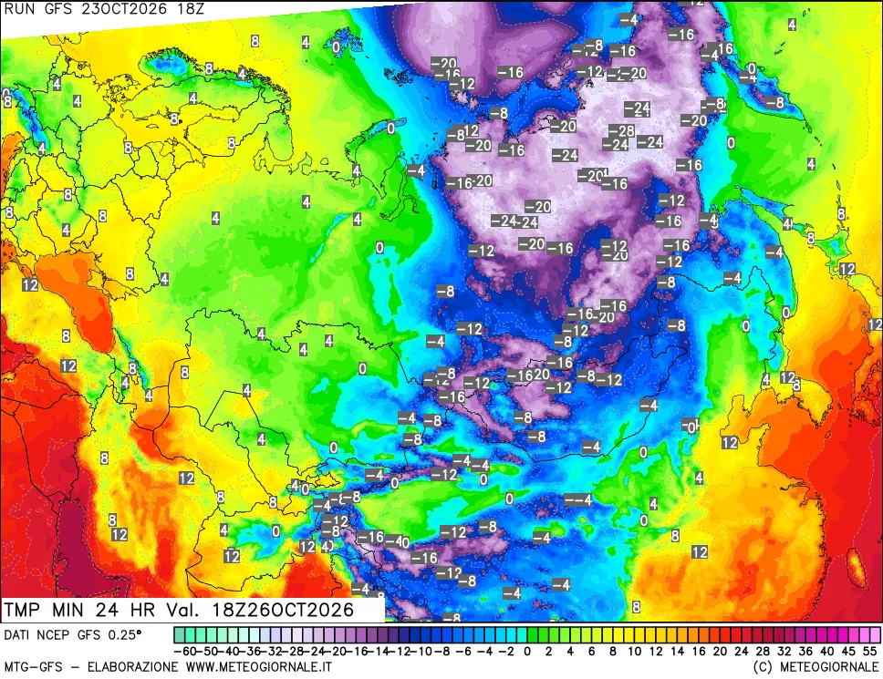 mappa Temperatura minima 24 ore