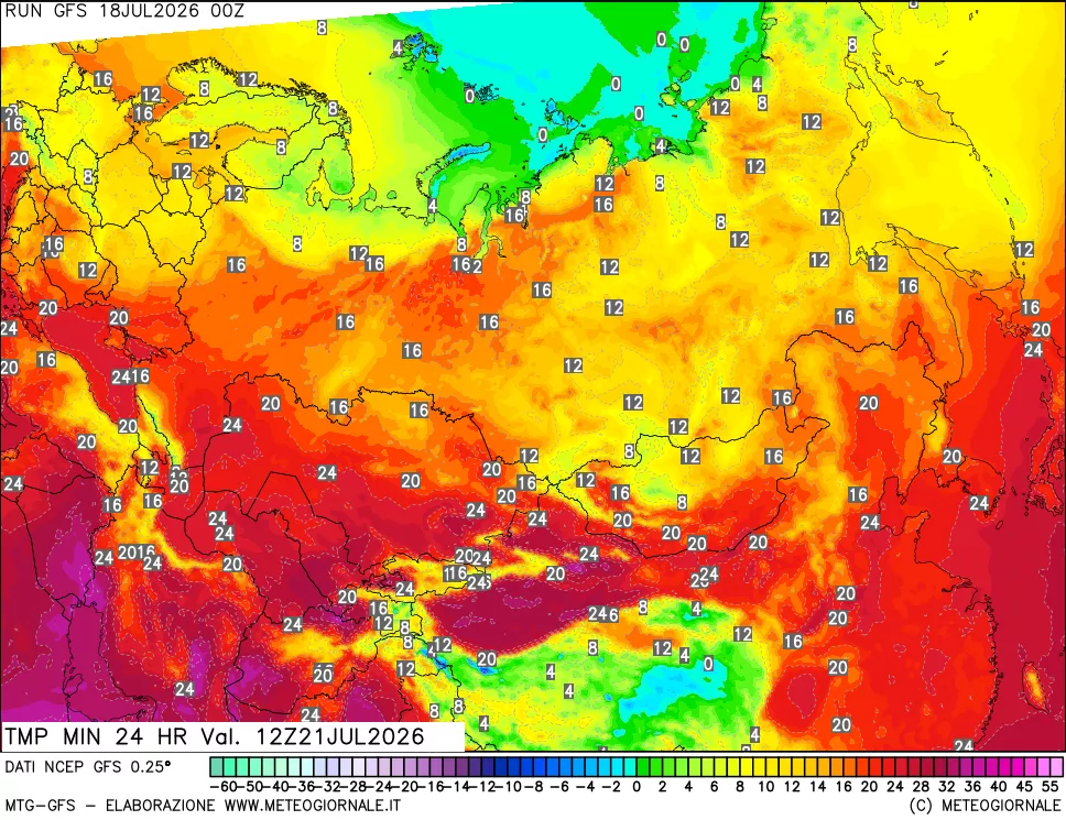 mappa Temperatura minima 24 ore