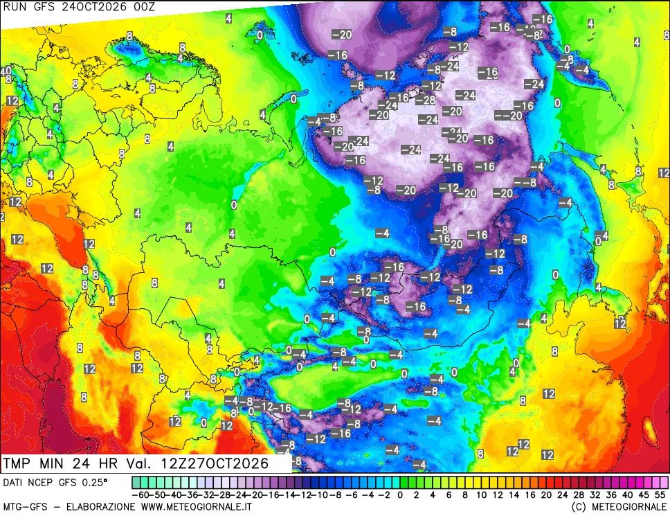 mappa Temperatura minima 24 ore