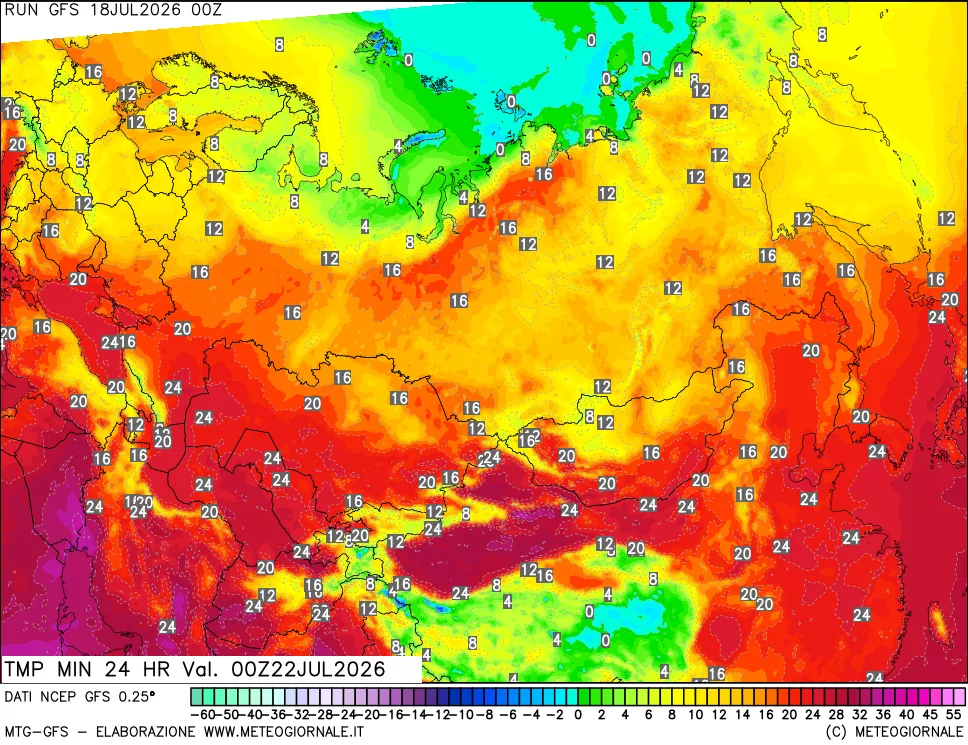 mappa Temperatura minima 24 ore