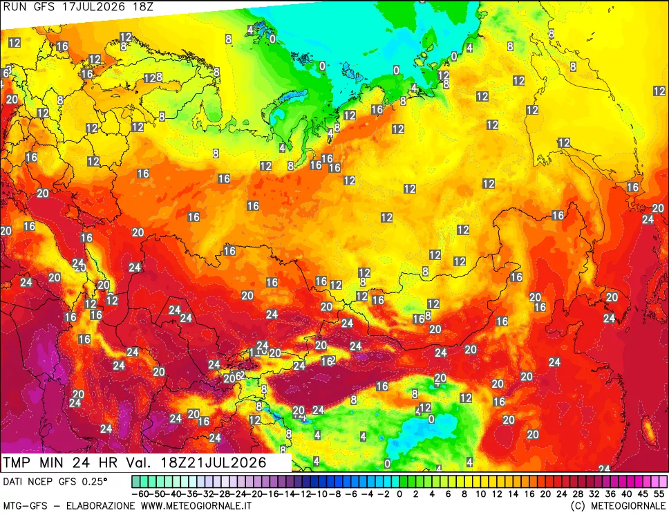 mappa Temperatura minima 24 ore