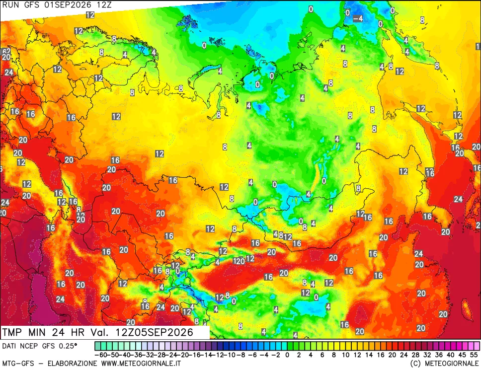 mappa Temperatura minima 24 ore
