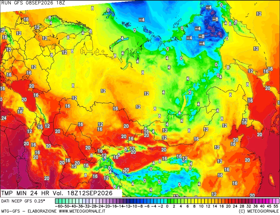 mappa Temperatura minima 24 ore