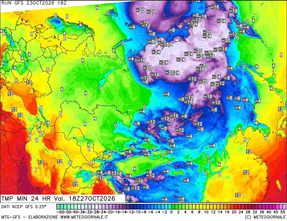 mappa Temperatura minima 24 ore