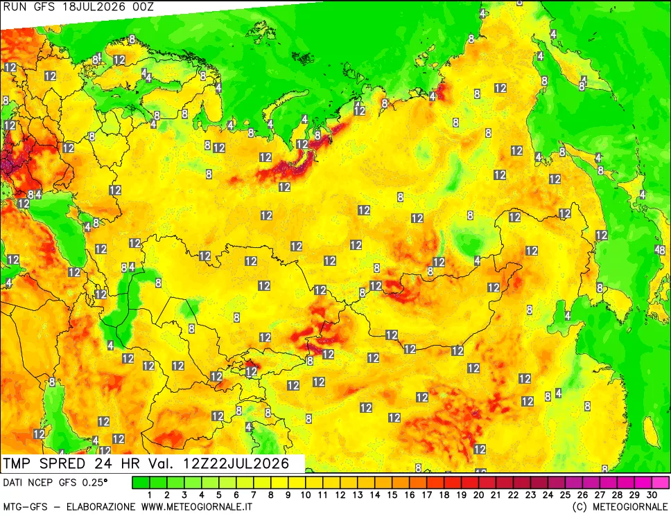 mappa Dif. TMax-TMin 24 ore