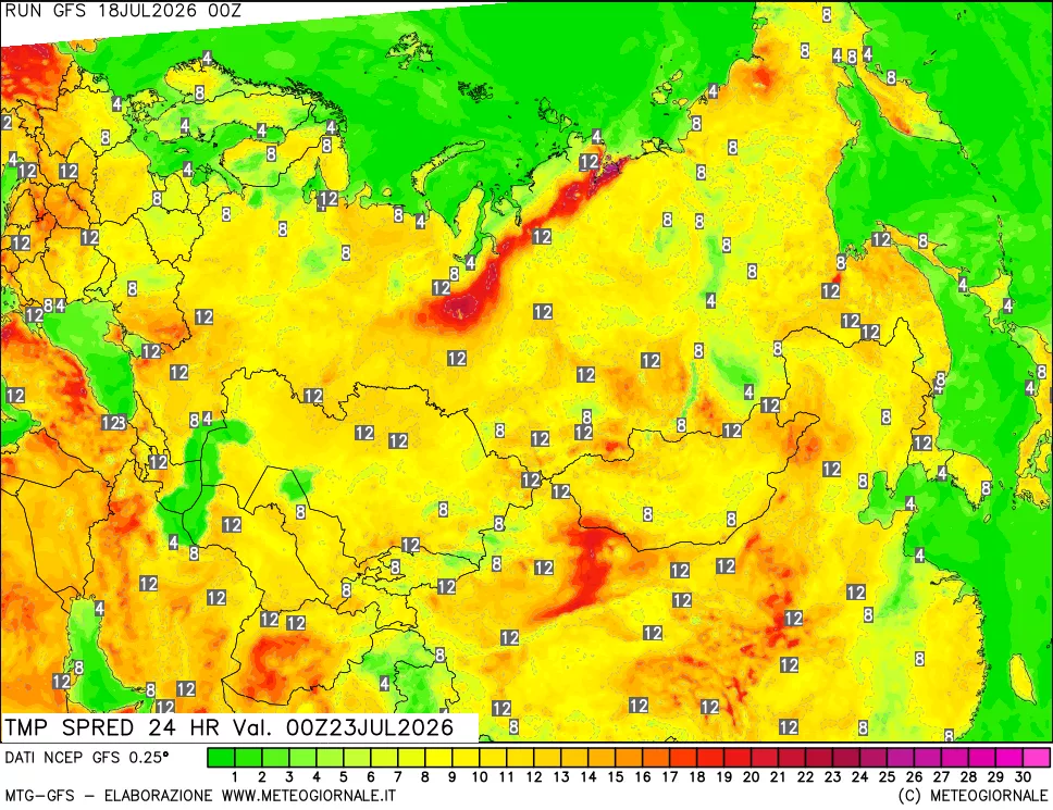 mappa Differenza TMax-TMin 24 ore