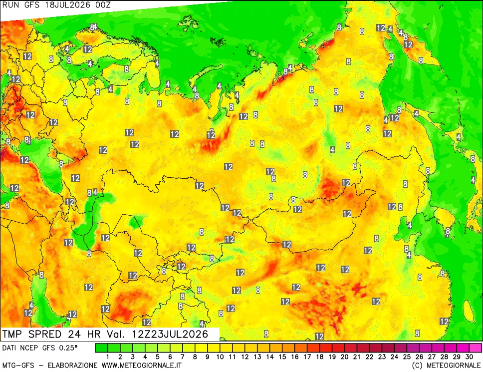 mappa Differenza TMax-TMin 24 ore