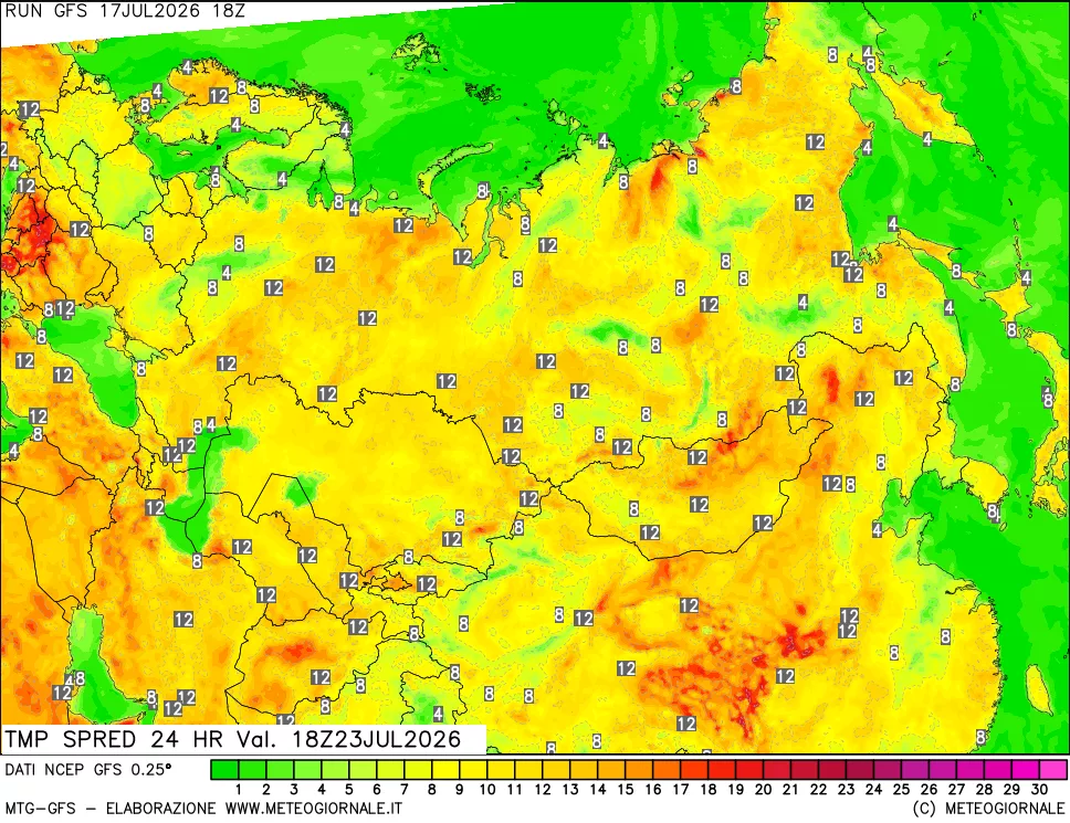 mappa Differenza TMax-TMin 24 ore
