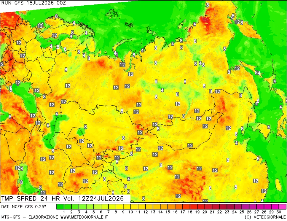 mappa Differenza TMax-TMin 24 ore