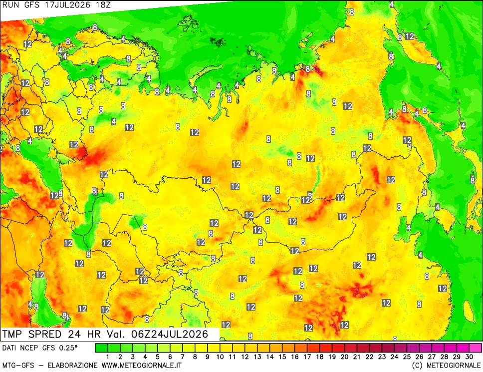 mappa Differenza TMax-TMin 24 ore