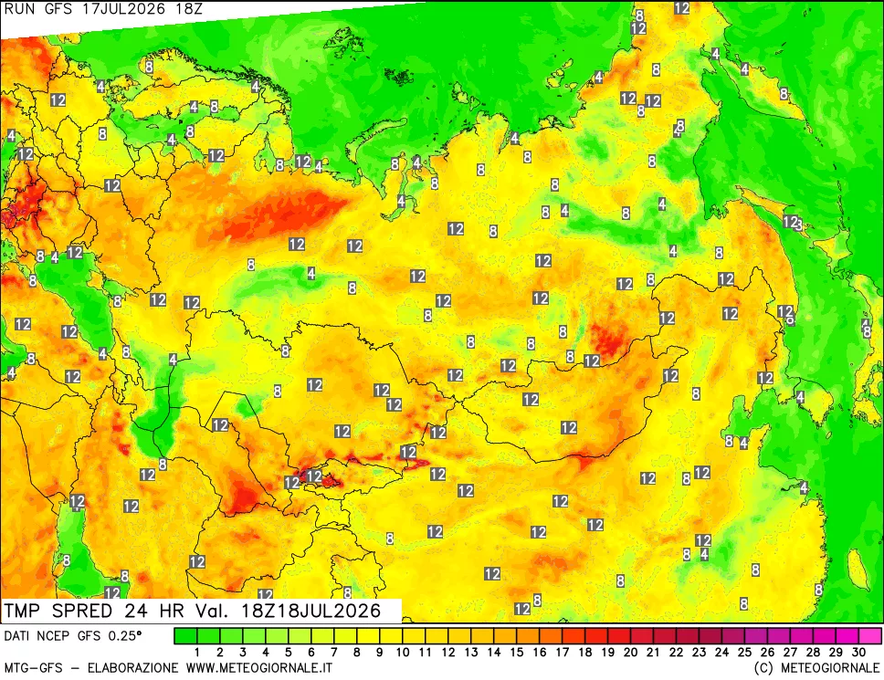 mappa Dif. TMax-TMin 24 ore
