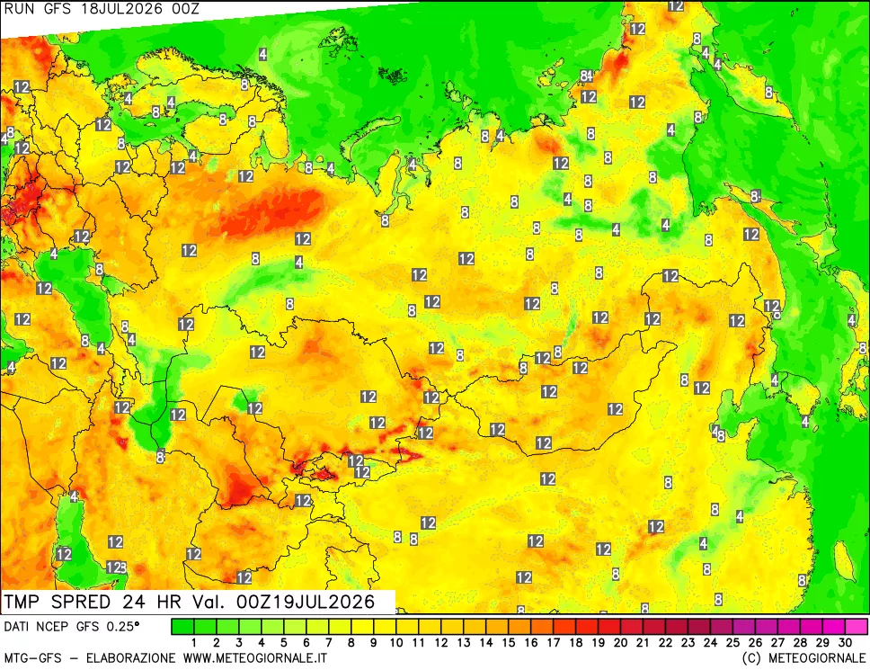 mappa Dif. TMax-TMin 24 ore