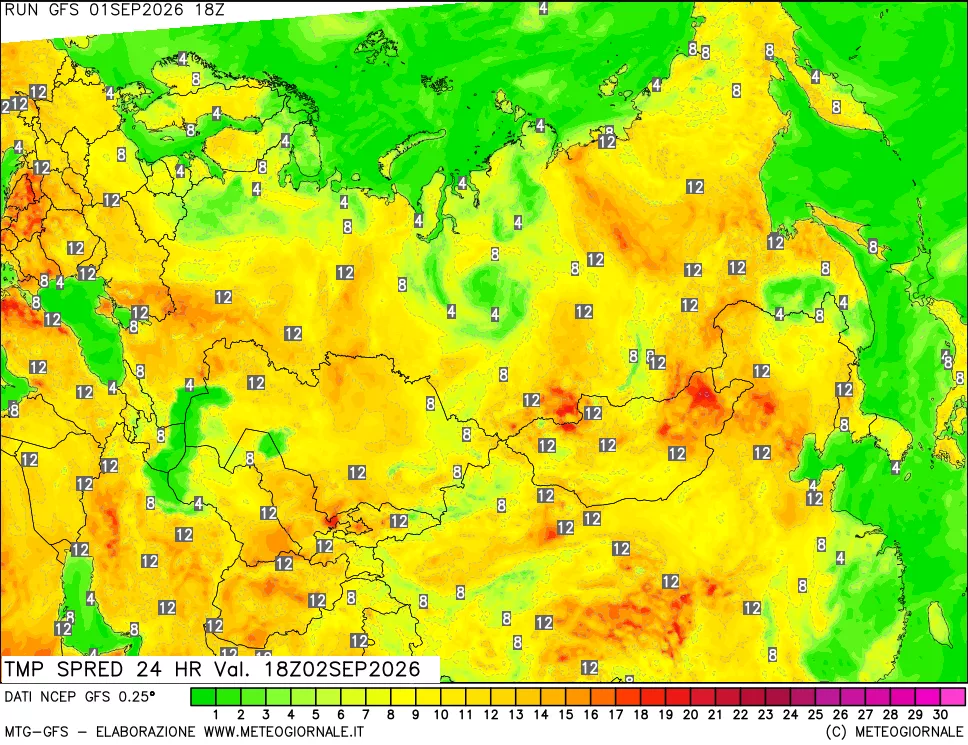 mappa Dif. TMax-TMin 24 ore