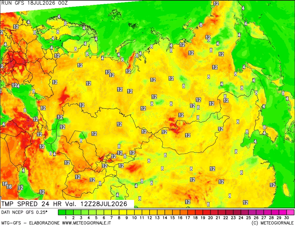 mappa Dif. TMax-TMin 24 ore