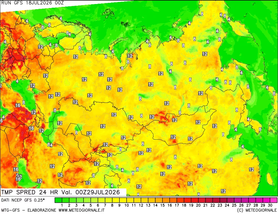 mappa Differenza TMax-TMin 24 ore
