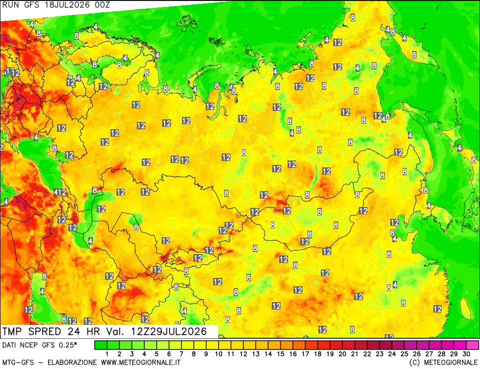 mappa Dif. TMax-TMin 24 ore