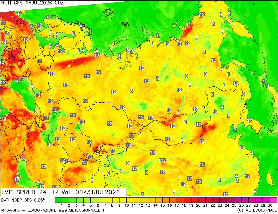 mappa Differenza TMax-TMin 24 ore