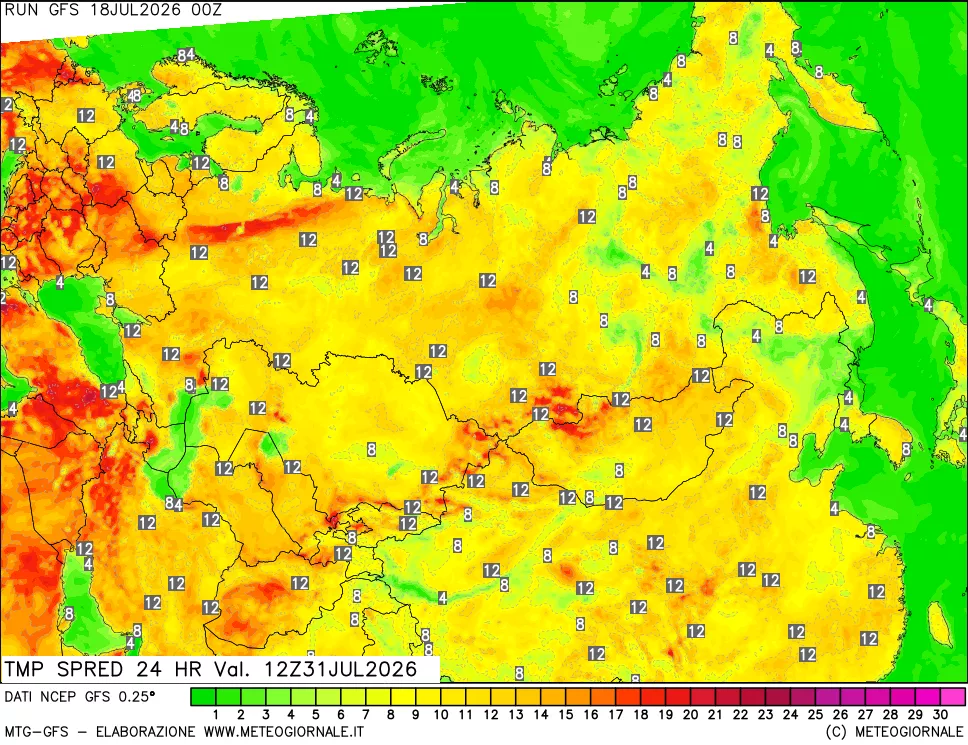 mappa Differenza TMax-TMin 24 ore