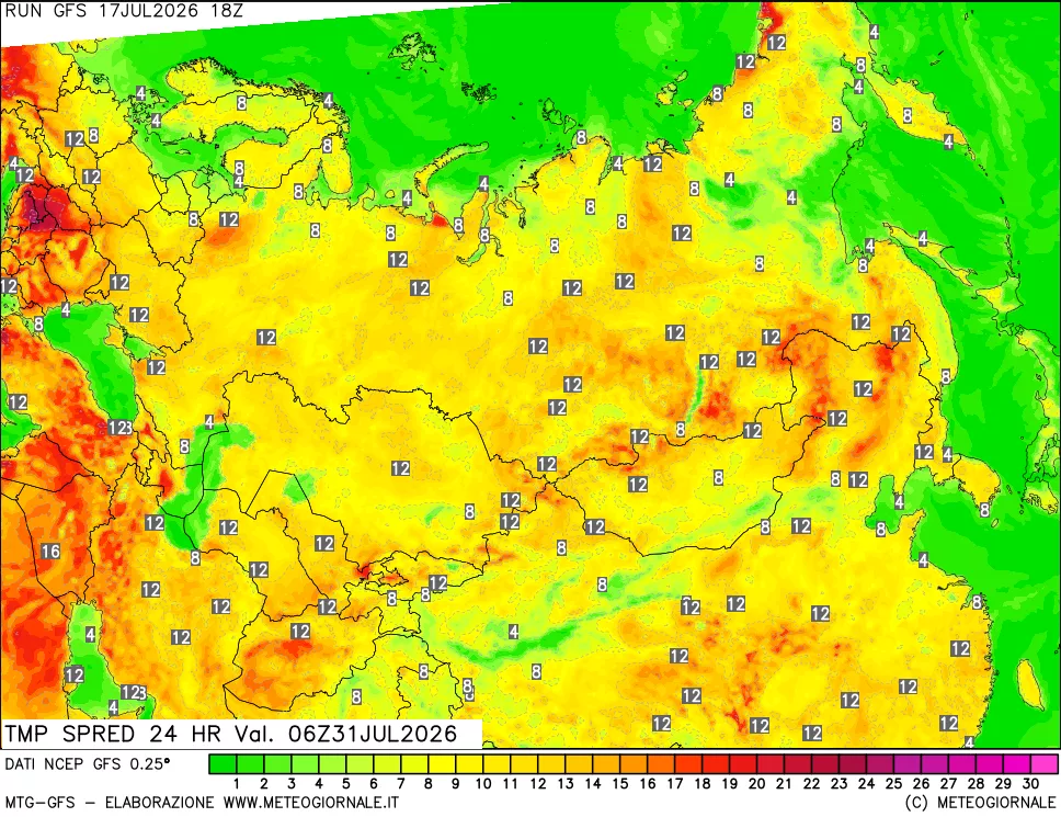 mappa Differenza TMax-TMin 24 ore