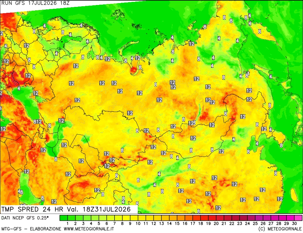 mappa Differenza TMax-TMin 24 ore