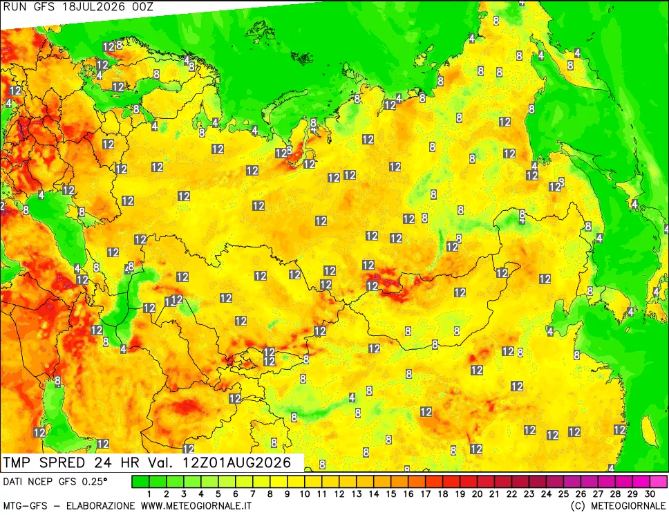 mappa Differenza TMax-TMin 24 ore