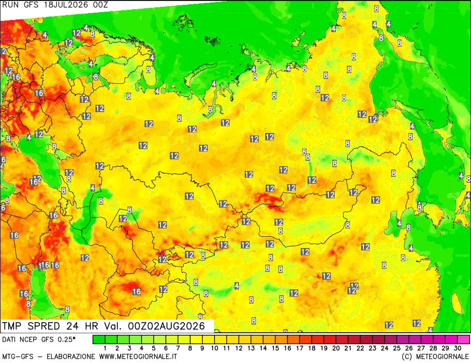 mappa Differenza TMax-TMin 24 ore