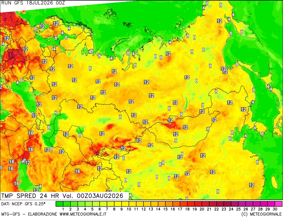 mappa Differenza TMax-TMin 24 ore