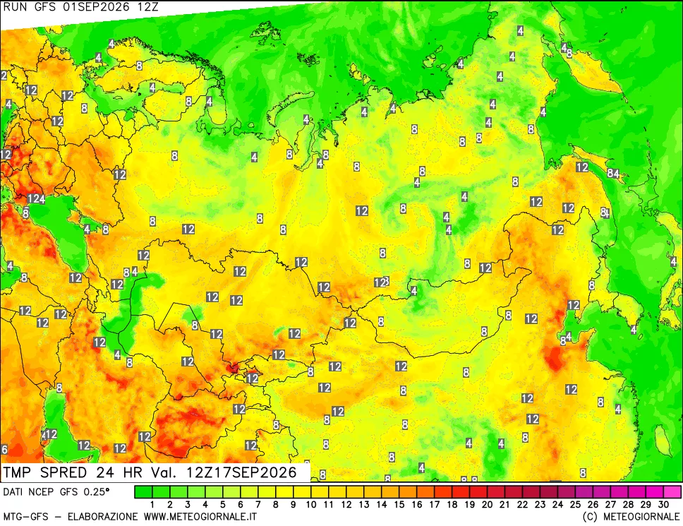 mappa Differenza TMax-TMin 24 ore