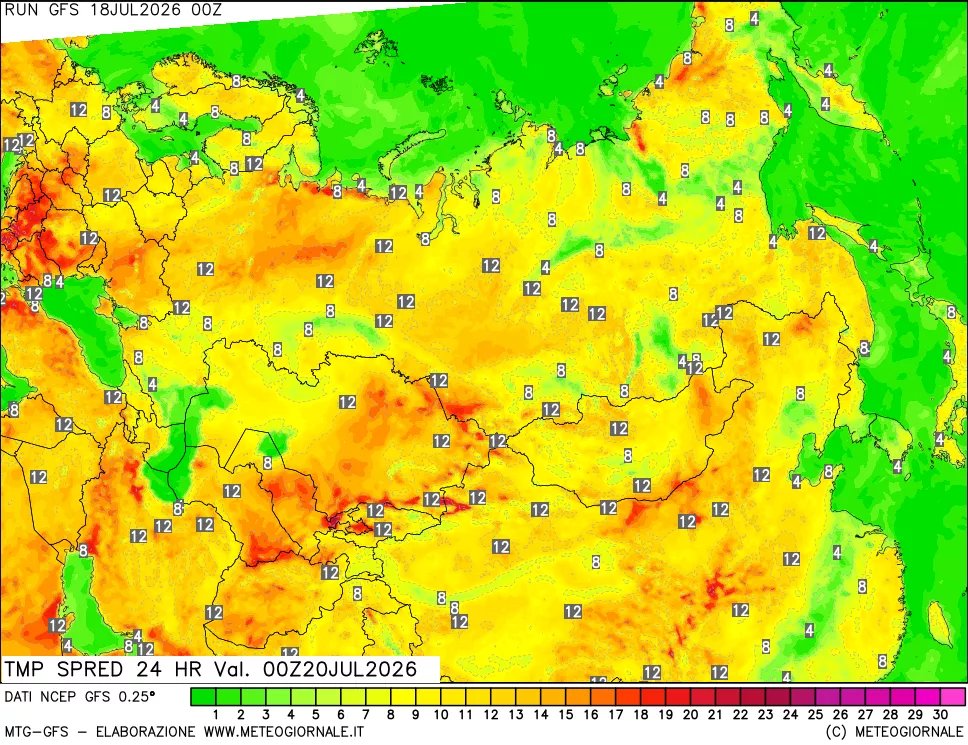 mappa Dif. TMax-TMin 24 ore