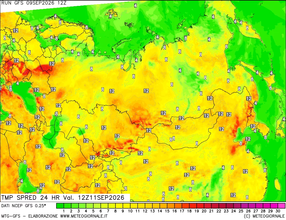 mappa Differenza TMax-TMin 24 ore