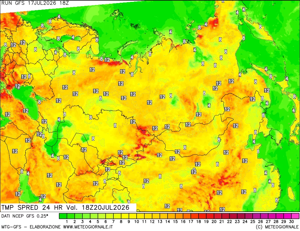 mappa Dif. TMax-TMin 24 ore