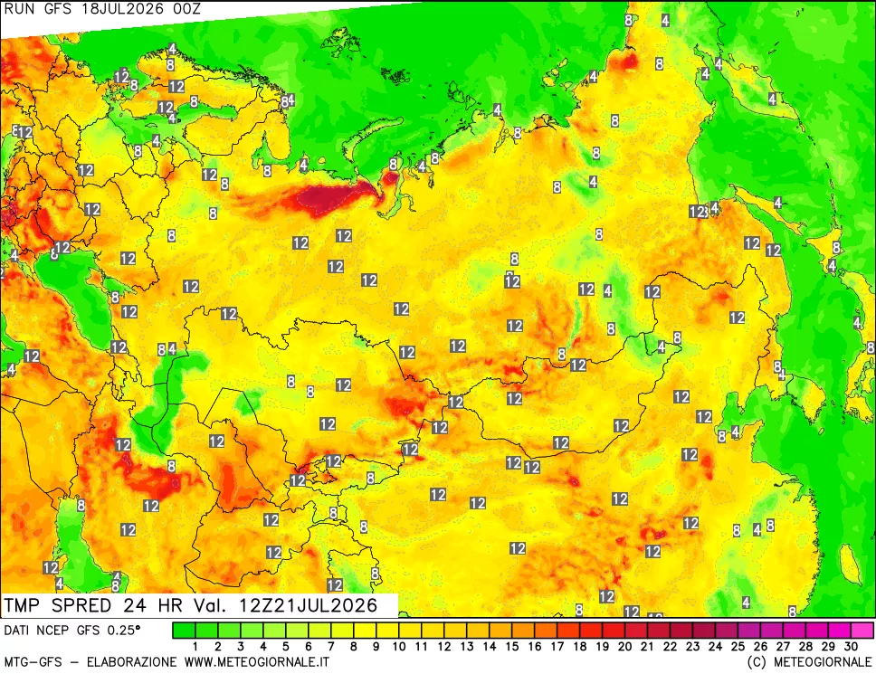 mappa Differenza TMax-TMin 24 ore