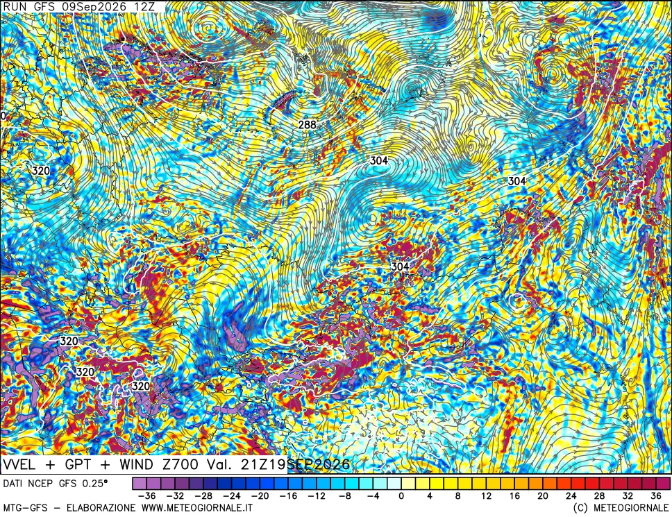 mappa 700 hPa Velocità verticiali + GPT + Vento