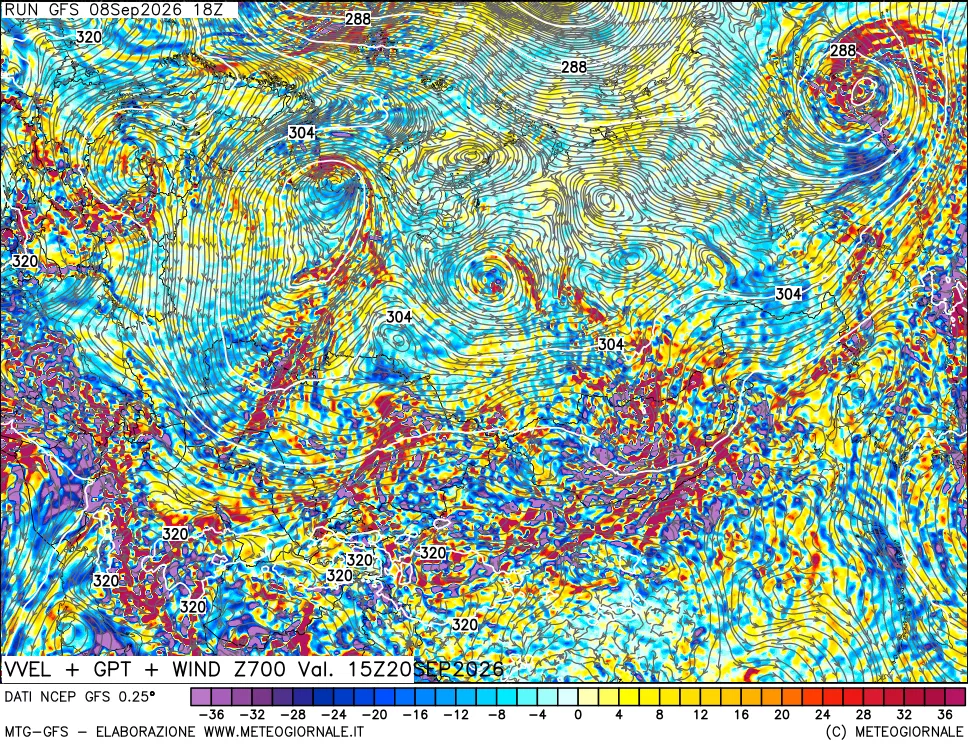 mappa 700 hPa Velocità verticiali + GPT + Vento