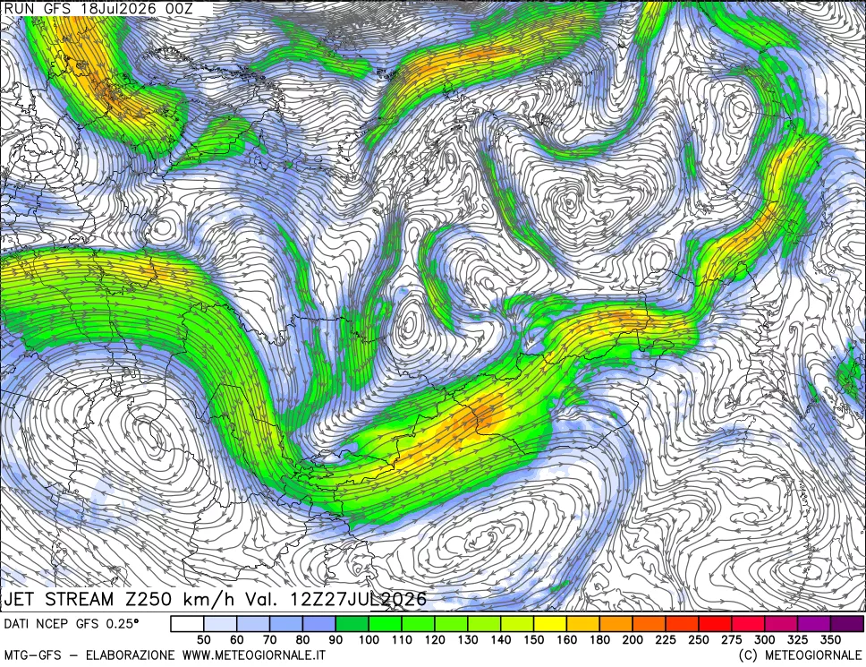 mappa 250 hPa Jet stream
