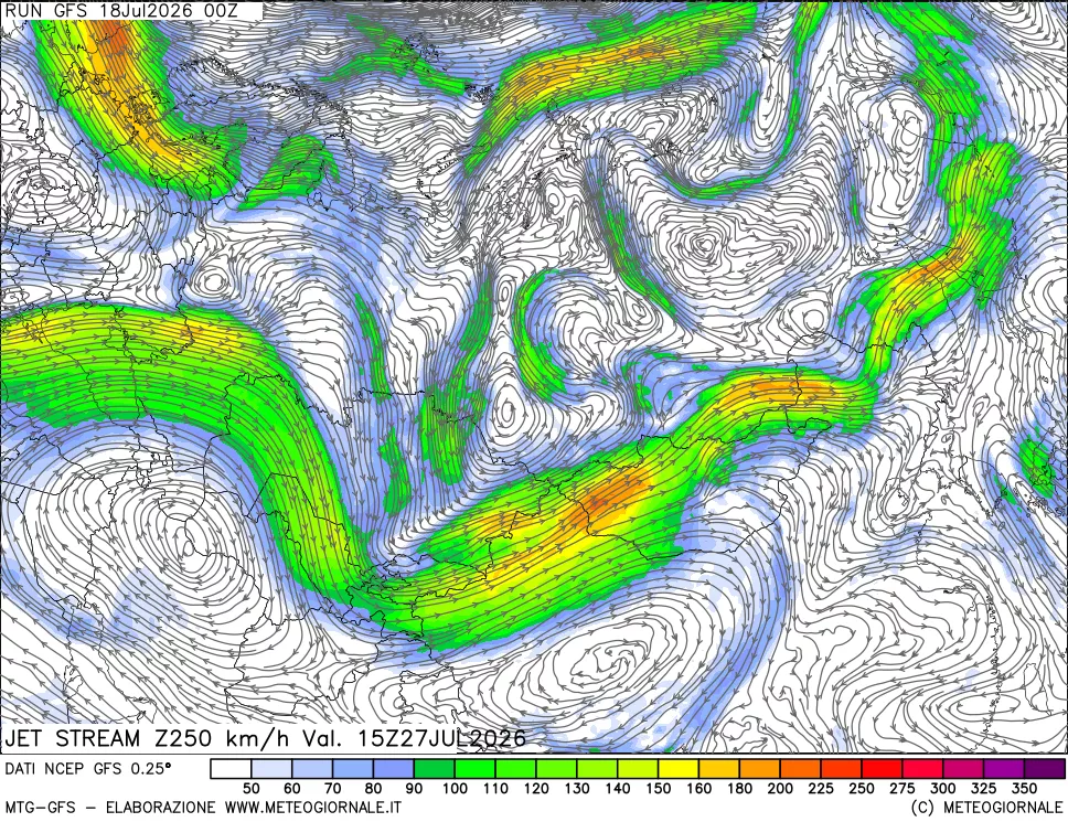 mappa 250 hPa Jet stream