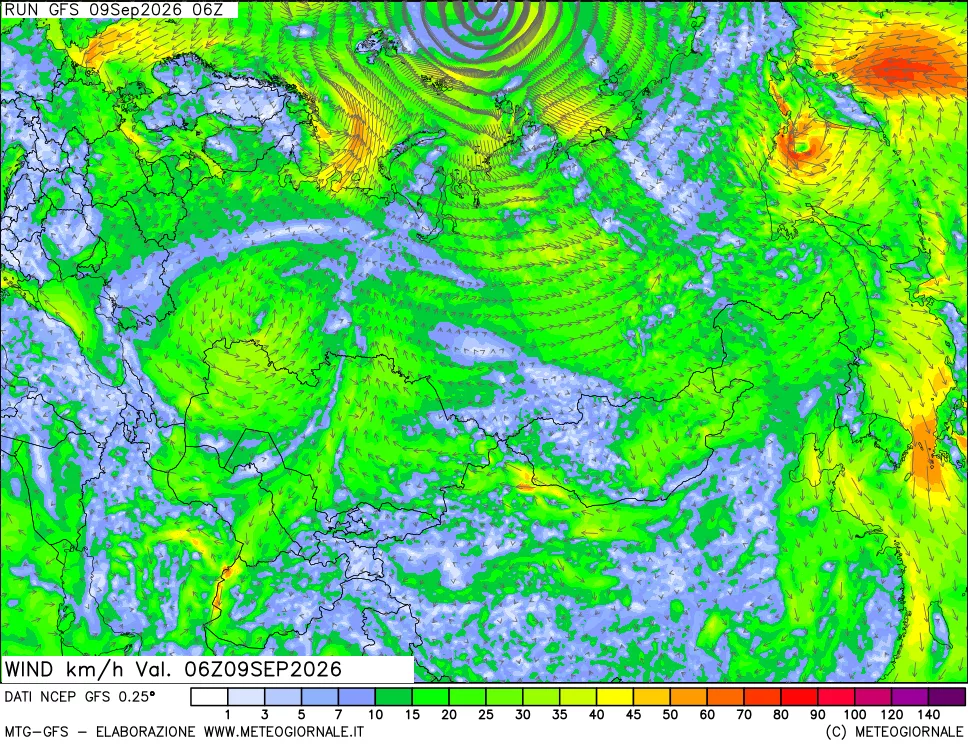 mappa 10 m Vento forza e direzione